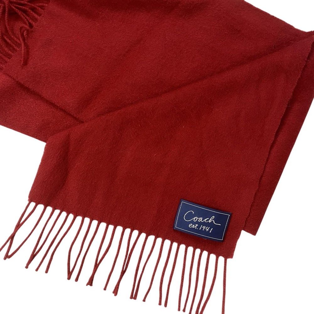 Coach Scarf Womens 64x10 Red Wool Cashmere Fringe Rectangle Winter Wrap Shawl